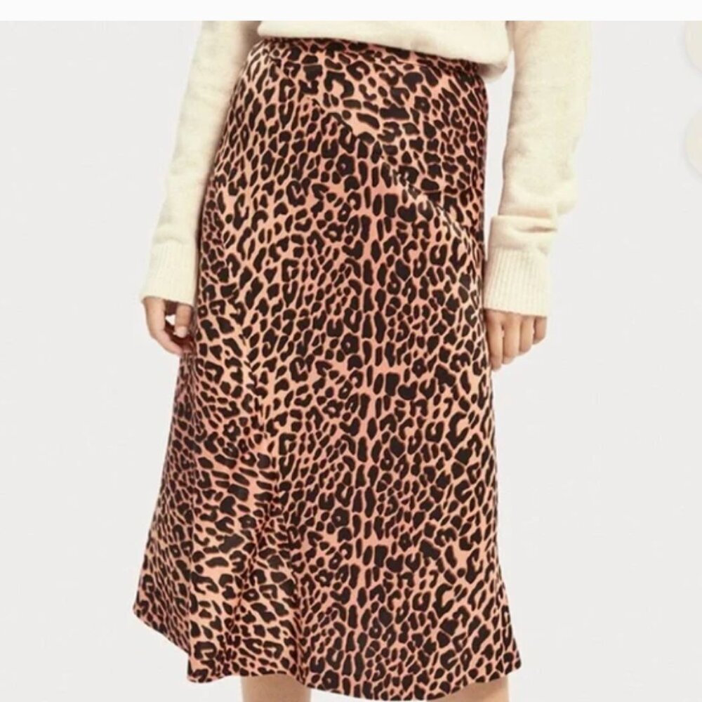 Scotch & Soda Leopard Print Midi Skirt - Brown and Black